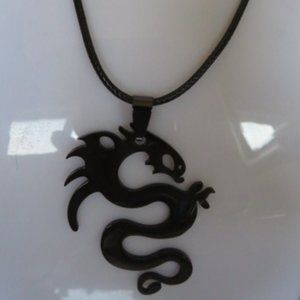 DRAGON Pendant Necklace Stainless Steel with Cord 22" (K285)